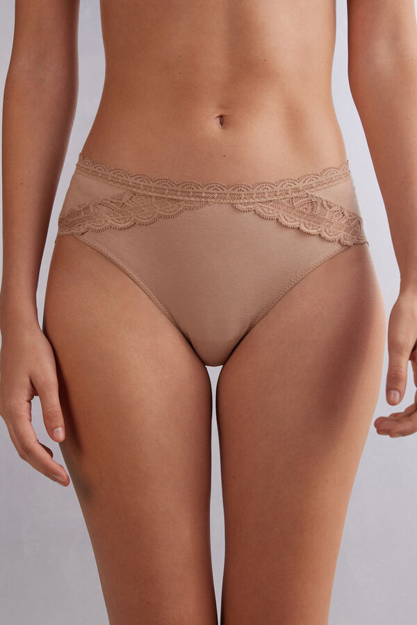 Semi-high Cotton and Lace Waistband Knickers