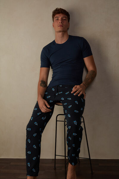 Gin-Print Full-Length Cotton Trousers