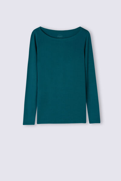 Long-Sleeved Boat-Neck Micromodal Top