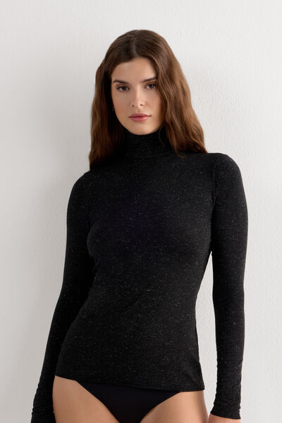 Light Modal with Lamé Cashmere High-Neck Top