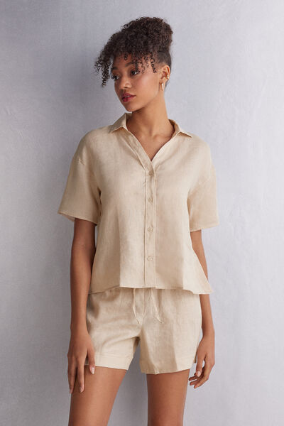 Chemise manches courtes en toile de lin