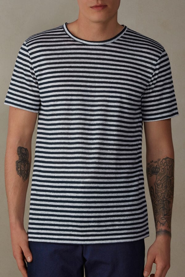 Short-Sleeved Striped Linen T-Shirt