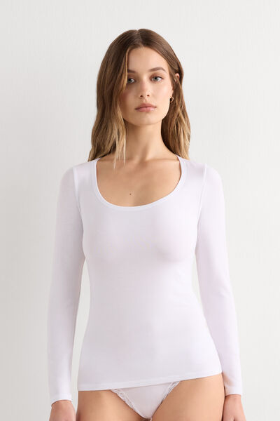Maglia a Manica Lunga con Scollo a Madonna in Micromodal