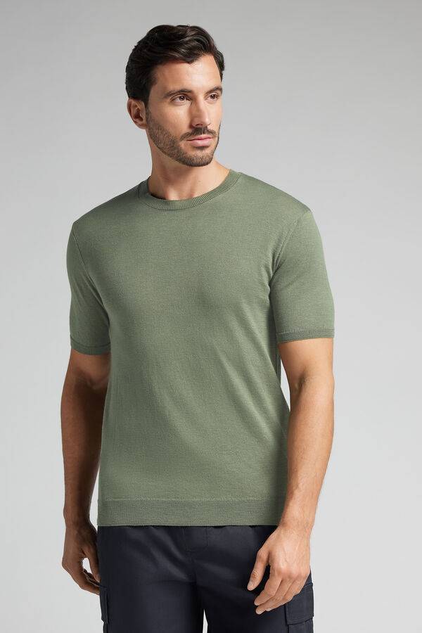 T-shirt in Maglia di Cotone Fiammato