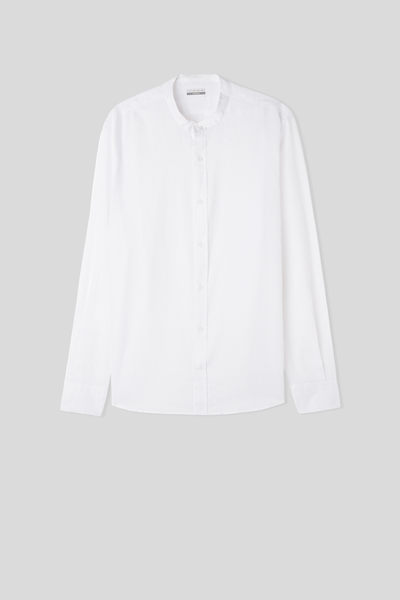 Chemise col mao en lin et coton