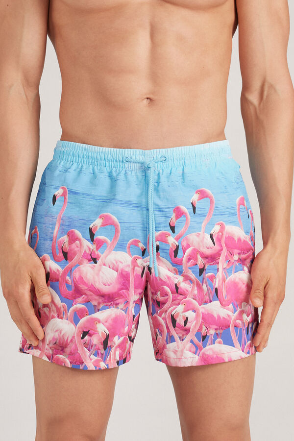 Swim Trunks with Large Flamingo Print