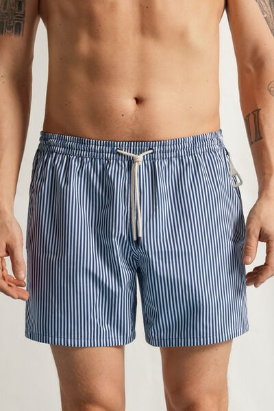 Badeshorts zum Wenden mit Streifenmuster in Wei&szlig;/Blau