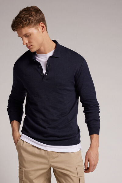 Long-Sleeved Jersey Polo Shirt