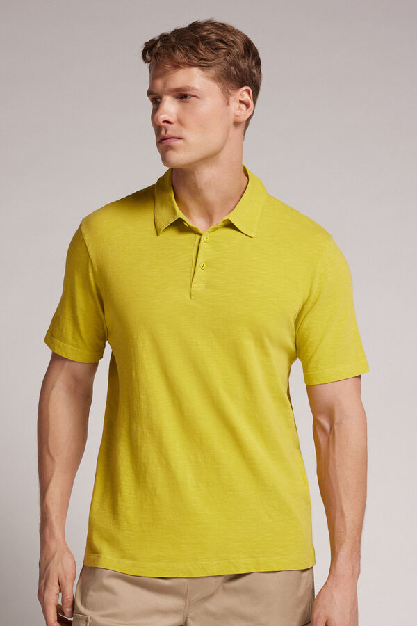 Washed Collection Short-Sleeved Slub Cotton Polo Shirt