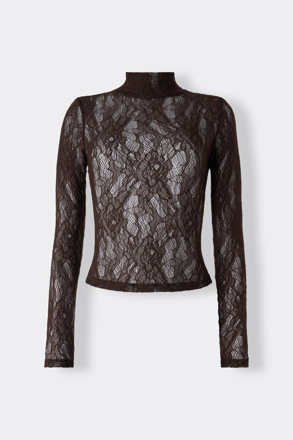 Long-Sleeved Stretch Lace Crop Top