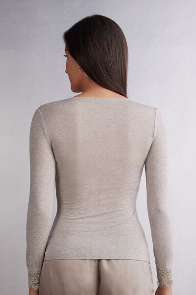 Maglia scollo a V in Modal Cashmere Ultralight e Pizzo