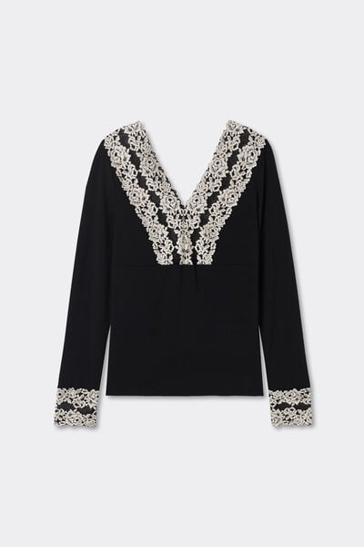 Maglia Manica Lunga Scollo a V Pretty Flowers