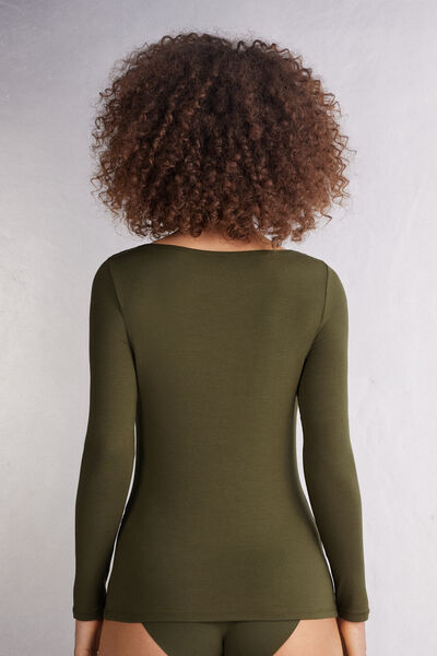 Maglia Manica Lunga Scollo a Barchetta in Micromodal