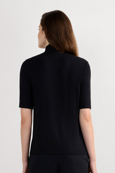 Modal and Cashmere Light Blend Short Sleeved High Collar Top