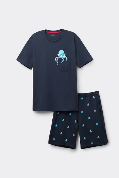 Short Squid-Print Cotton Pyjamas