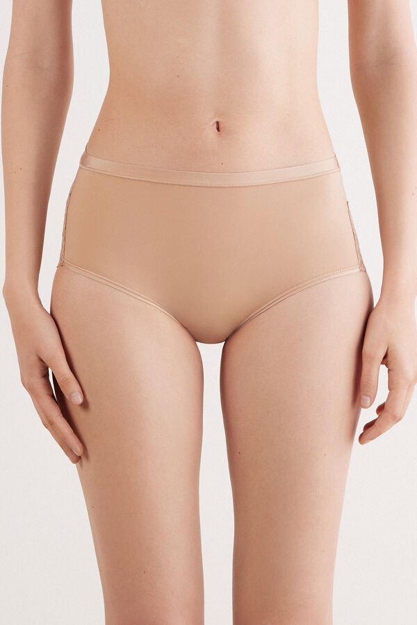 High-Waisted Microfibre and Lace Briefs