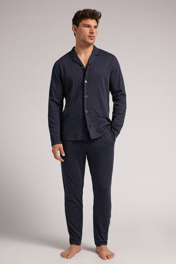 Cotton Open Full-Length Pyjamas with Polka-Dot Print
