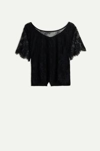 Crop Top in Lace and Satin Viscose