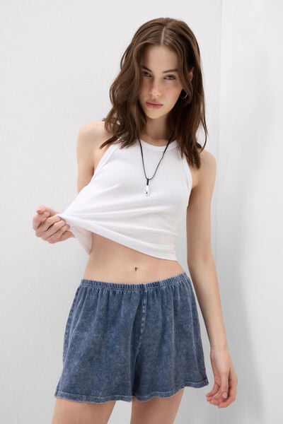 Denim Romance Cotton and Lace Shorts