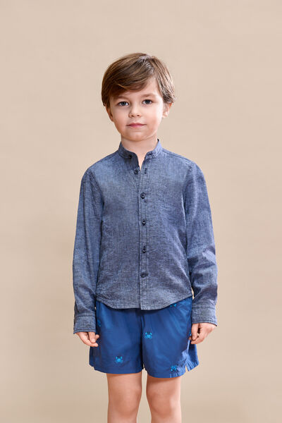 Camisa con Cuello Mao de Lino y Algodón para Niños
