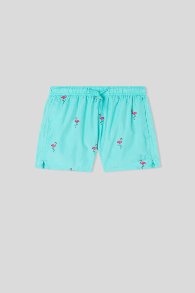 Boys’ Swim Trunks with Embroidered Flamingos