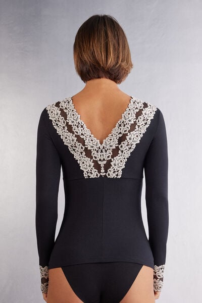 Maglia Manica Lunga Scollo a V Pretty Flowers