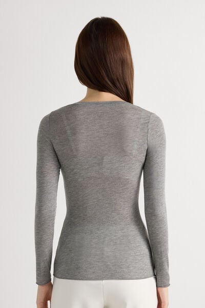 Maglia Manica Lunga Modal Ultralight con Cashmere Scollo Madonna