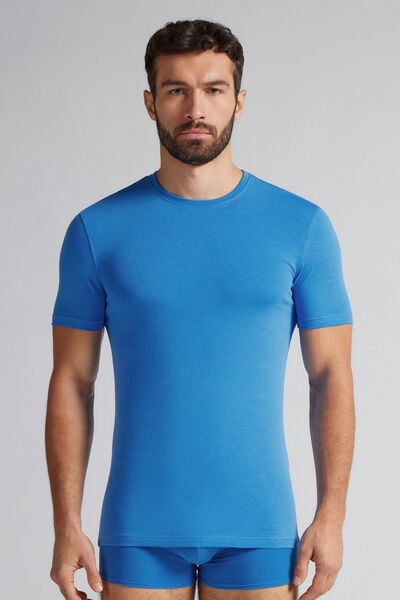 T-shirt em algodão superior elástico