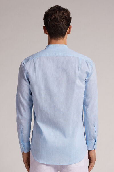 Linen and Cotton Mandarin-Collar Shirt