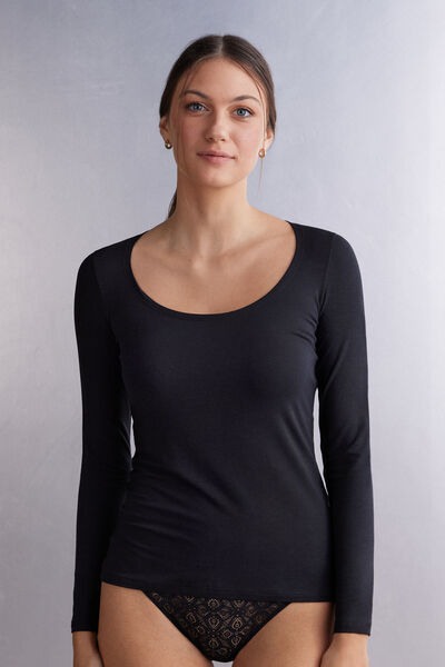 Long-sleeve micromodal scoop neck top