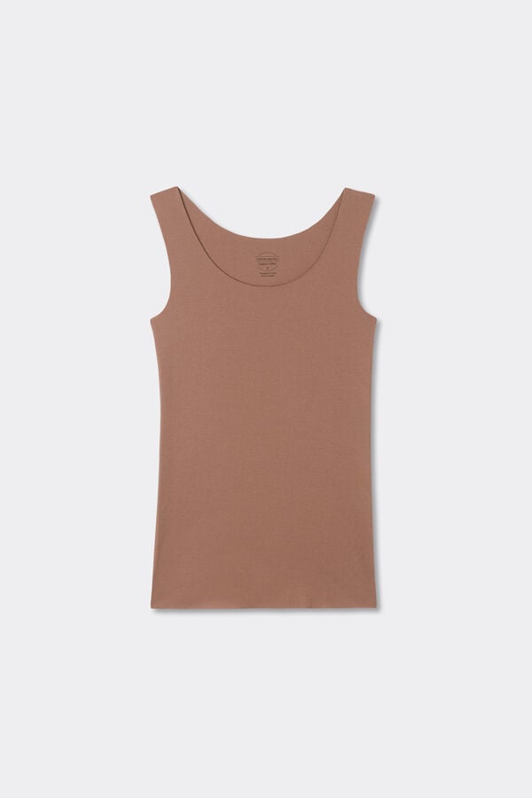 Round-Neck Raw-Cut Cotton Vest Top