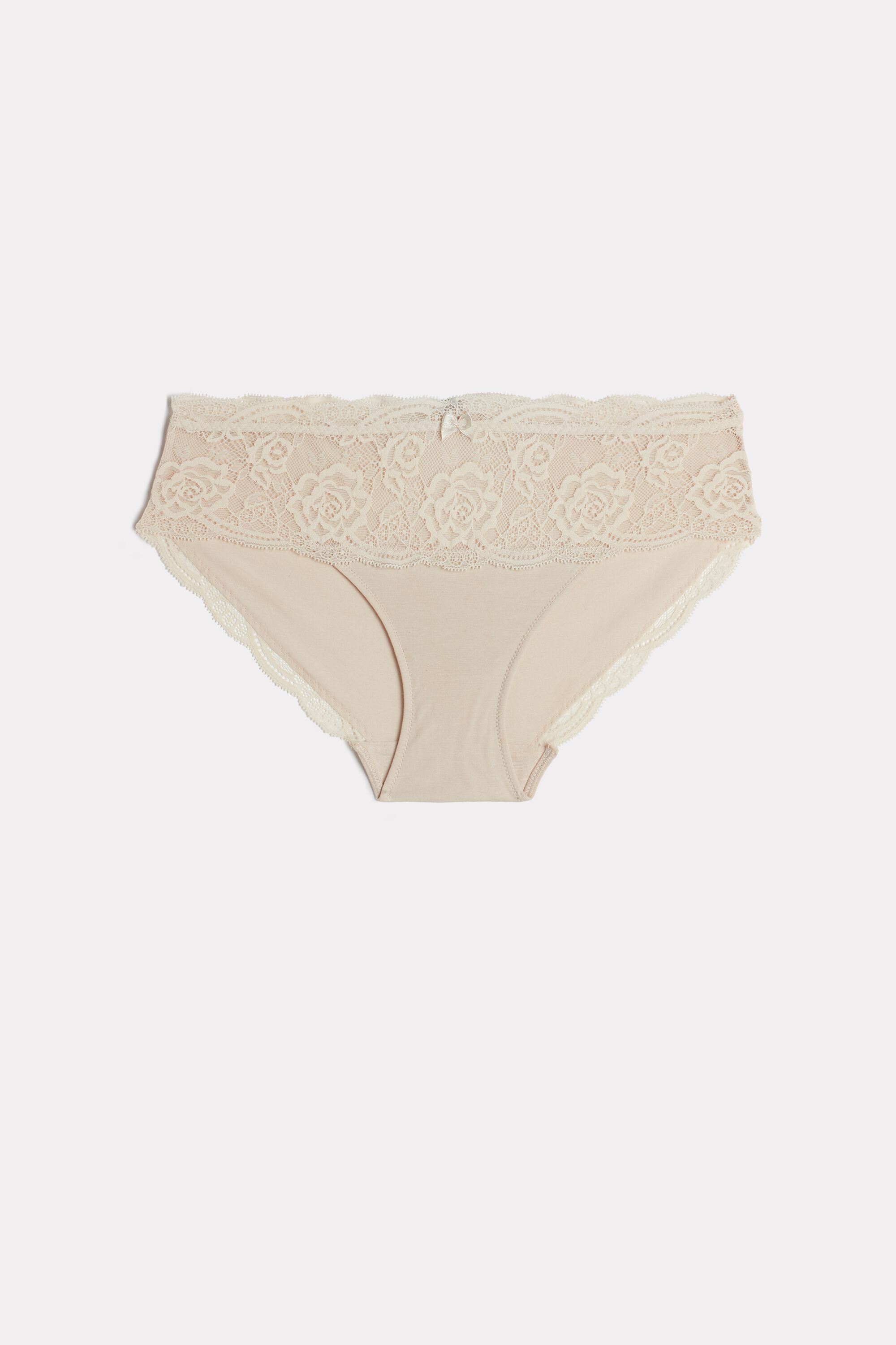 Semi-High Rise Briefs in Lace and Natural Cotton | Intimissimi