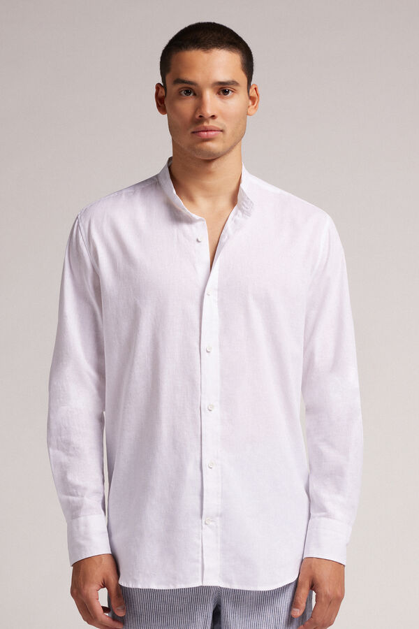 Linen and Cotton Mandarin-Collar Shirt