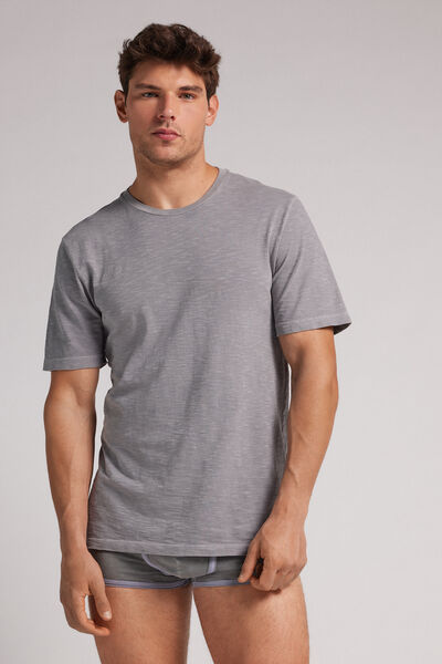 T-shirt Teint en Pièce en Jersey de Coton Flammé