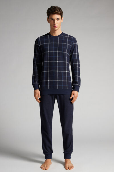 Blue Check Full-Length Knit Pyjamas