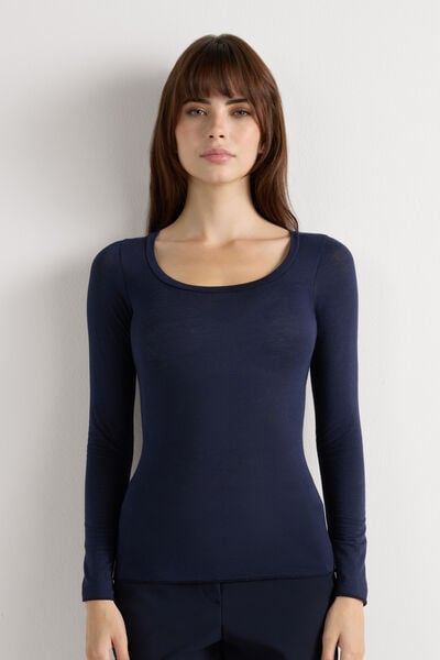 Camisola Manga Comprida Modal Ultralight com Caxemira Decote em U
