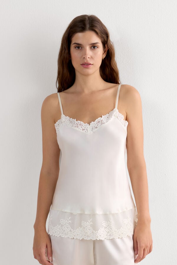 Pretty Flowers Silk Top with Spaghetti Straps