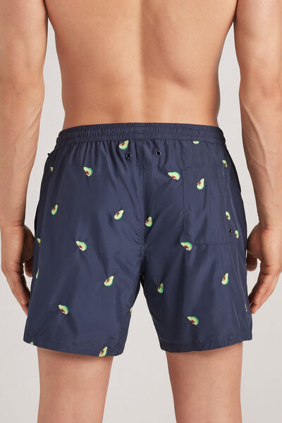 Swim Trunks with Embroidered Avocados