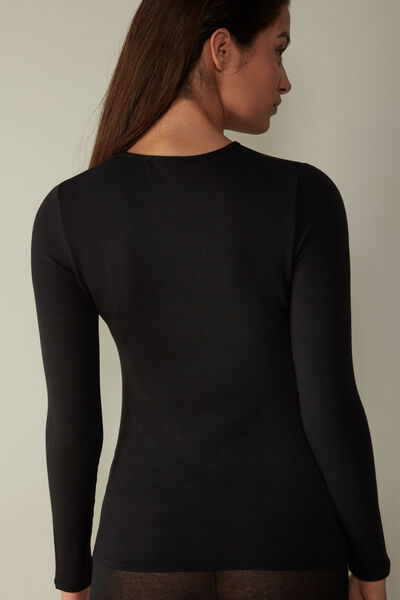 Long Sleeve Crewneck Top in Plush Modal with Cashmere