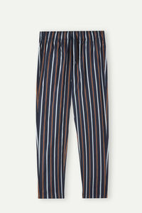 Striped Full Length Pants in Plain-weave Cotton