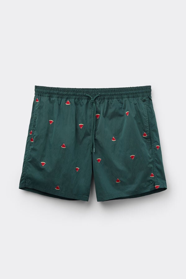 Watermelon-Embroidered Swim Shorts