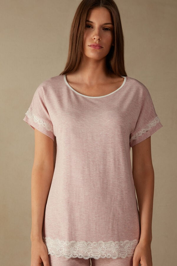 Short-Sleeve Modal Top with Lace Detail