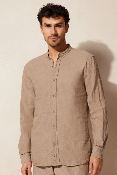 Linen and Cotton Mandarin-Collar Shirt