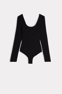 Long-Sleeve Modal Bodysuit with Scoop Neck