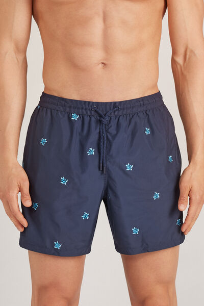 Swim Trunks with Embroidered Turtles