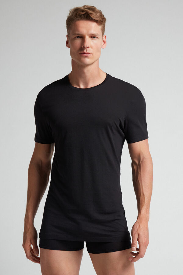 Kurzarm-T-Shirt mit Rundhalsausschnitt aus Supima®-Baumwolle Extrafein