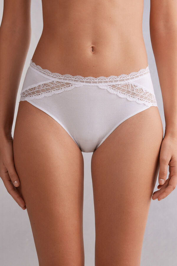 Semi-high Cotton and Lace Waistband Knickers