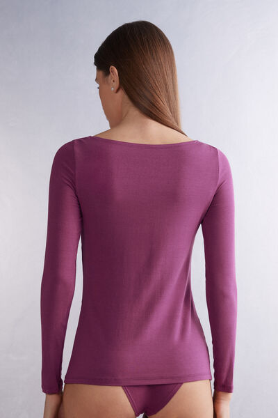 Long-Sleeved Boat-Neck Micromodal Top