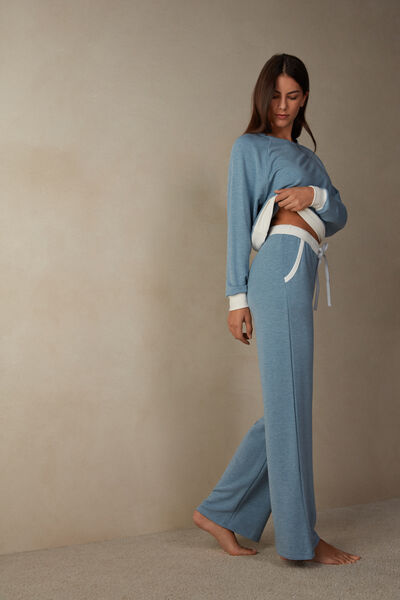 Romantic Bedroom Contrast Trim Full Length Pants in Modal with Wool