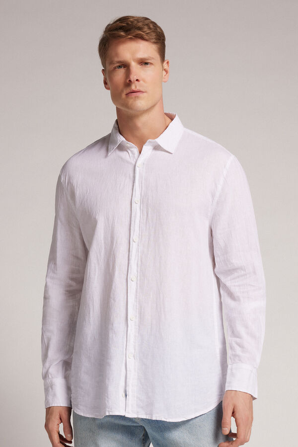 Camisa en lino y algodón